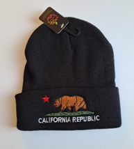 Black Mens California Republic Cali Bear Beanie Skull Knit Embroidered C... - £8.30 GBP