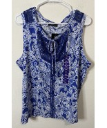 Rafaella Amparo Blue Women’s Floral Blouse Tank Top Shirt Size XXL - $22.76