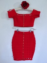 Bebe 2 pc Elastic Bandage Dress Crop Top and Skirt S Lipstick Red Sexy BodyCon - $69.99