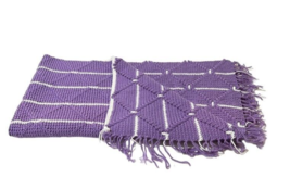 Handmade Crochet Afghan Throw Lap Blanket Lavender White Stripes/Squares 50&quot;x28&quot; - £17.55 GBP