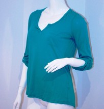 Splendid Roll-Up Sleeves Green Top Shirt Cotton Modal Blend V Neck ( L ) - £87.23 GBP