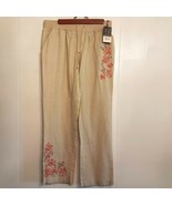 NEW Macy&#39;s Fluent Life Linen Pants size 12 Beige Embroidered Drawstring ... - £15.55 GBP