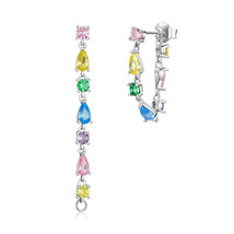 925 Silver Snowflake Ear Line Colored Tassel Cube Crystal Drop Earrings for Wome - £21.59 GBP