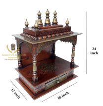 Wooden Temple Mandir Handcrafted Copper Gold combo Pooja Ghar Mandap Wall Mount - £270.60 GBP