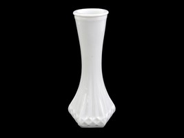 Hoosier Glass Bud Vase, Vintage White Milk Glass, #6053-C, Diamond Waffle Base - £23.37 GBP