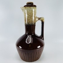 Monmouth Maple Leaf Pottery Pitcher Carafe VTG Brown Drip Glaze USA With Lid 11&quot; - £19.97 GBP