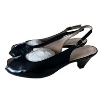 Bruno Magli Black Patent Leather Sling Back Open Toe Sandals Heels Size 6.5B - £59.34 GBP