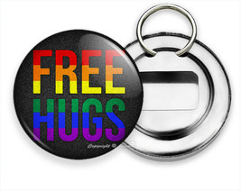 Free Hugs Rainbow Color Happy Fun Kind Outgoing Beer Soda Bottle Opener Key Ring - £12.07 GBP