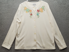 Breckenridge Cardigan Sweater Women M Tan Floral Embroidered Beaded Button Front - $23.09