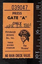 Vintage Pittsburgh Pirates Ticket Stub Tres Rivers Stadium Abril 28 1984 Tob - £26.26 GBP