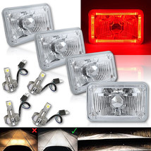 4X6&quot; Red LED Halo Angel Eye Crystal Clear Headlight w/ 6K LED Light Bulb Set - £202.92 GBP