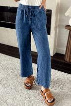 Sail Blue Mineral Wash Drawstring Elastic Waistband Loose Straight Denim... - $24.94