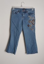 New York &amp; Company Size 6 Cropped Denim Embroidered Jeans - $222.30 MXN
