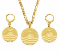 Kiribati Flag Pendant Necklaces Earrings For Women Girls Gold Color Jewelry Sets - £12.46 GBP