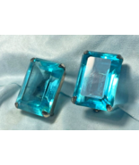 2 clip ons Hydro London Blue Topaz Quartz Rectangle Cut Earings - $80.91 CAD
