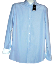 Hugo Boss Men&#39;s Blue White Striped Button Front Dress Shirt Size 17 - $69.83