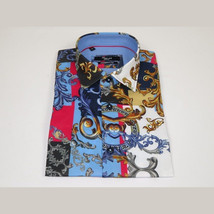 Men's Sports Shirt by MIZUMI Medallion Floral Printed Short Sleeves M647 Blue image 6