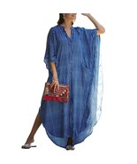 Women&#39;S Blue Striped Bikini Swimsuit Cover Ups Plus Size Caftan Dresses ... - £43.24 GBP