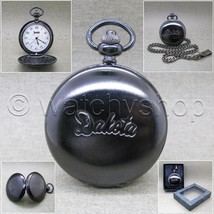 DAKOTA Black Pocket Watch for Men 42 mm Arabic Numbers Dial with Fob Chain P367 - $21.99