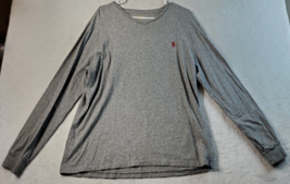 Polo Ralph Lauren T Shirt Mens Large Gray Knit Cotton Long Sleeve V Neck Logo - £14.06 GBP
