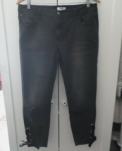 Kensie Jeans Black Washed Denim Cropped Jeans with Velvet Lace Hem Sz 12/31 - £27.63 GBP