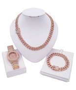 Hip Hop Micro Pave Cubic Zirconia Miami Cuban set Necklace bracelet watc... - $1,489.93 MXN
