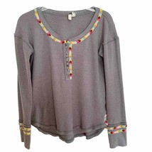 We The Free Grey Thermal Henley Rainbow Embroidered Contrast Trim Long S... - £25.68 GBP