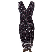 Le Lis Polka Dot Sleeveless Faux Wrap Dress Blue Pink White Lined V Neck XS or S - £16.05 GBP