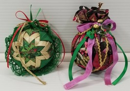 VC) 2 Vintage Fabric Lace Decorative Christmas Tree Ball Holiday Ornaments - £11.81 GBP