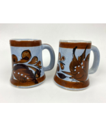 Vtg 80s Mexican Pottery Mugs Handmade Hot Chocolate Coffee Steel Gray &amp; ... - £19.55 GBP