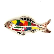 Vintage Sterling Signed TA 925 Mexico Detailed Fish Colorful Paint Enamel Brooch - £58.38 GBP
