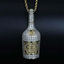 Iced Out Champagne Bottle Emoji Necklace Hip Hop CZ Jewelry Gold Pendant - £23.98 GBP