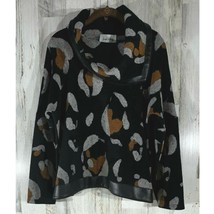 Joseph Ripkoff Leopard Animal Print Sweater Top Size 6 Black Faux Leather Trim - £37.17 GBP