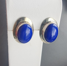 Southvest 925 Sterling Silver Oval 15x10 Mm. Blue L API S Lazuli Earrings - £49.75 GBP