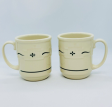 Set/2 Longaberger Woven Traditions Green Pottery Heritage Coffee Cup Mug USA Vtg - £13.12 GBP