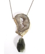 Serafina Gray Quartz Geode Chunky Pendant Necklace Gold Anthropology - £19.60 GBP