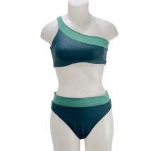 SUMMERSALT Women&#39;s 2 Piece Bikini Teal One Split Shoulder Size 4 Top 8 B... - $40.49