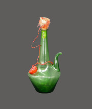 MCM Italy green glass fiasco wine bottle decanter with ice bulb and stop... - $145.20