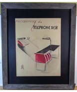 Franz Altschuler 'Telephone Desk' illustration pastel, signed MCM dated - $88.11