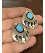 Navajo Sterling Silver &amp; Turquoise Big Bear Claw Earrings  - $116.25 CAD