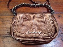 B Makowsky Metallic Copper Bronze Leather Chunky Chain Shoulder Handbag Purse - £110.09 GBP
