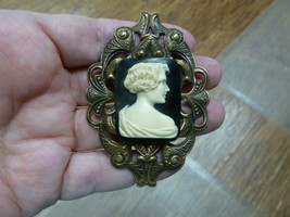 (CM45-7) Unusual Art Deco Style Lady Black + Ivory Rectangle Cameo Pin Pendant - £27.35 GBP