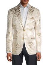 Tallia Men&#39;s Floral Jacquard Slim Fit Dinner Jacket in Gold-Size Small 3... - £56.57 GBP