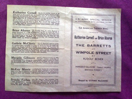 Old theatre document The Barretts of Wimpole Street Katharine Cornell Marseille - £119.85 GBP