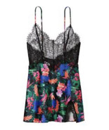 Victoria&#39;s Secret Negligee Slip Lingerie Top Black Floral Satin Lace Sz ... - £21.90 GBP