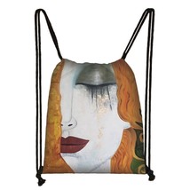 Oil Painting Tears / Kiss by Gustav Klimt Drawstring Bag  Women Fashion Backpack - £8.99 GBP