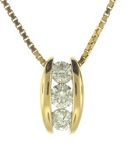 Lady’s (14K) Yellow Gold Three Stone Diamond Pendant - Free Shipping - £553.04 GBP