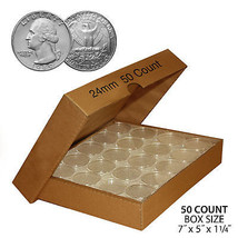 50 Quarter Direct-Fit Airtight 24mm Coin Capsule Holder Quarters Qty: 50 w/ Box - $18.66
