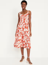 Old Navy Fit &amp; Flare Sleeveless Midi Dress Womens M Red Floral Linen Ble... - £23.26 GBP