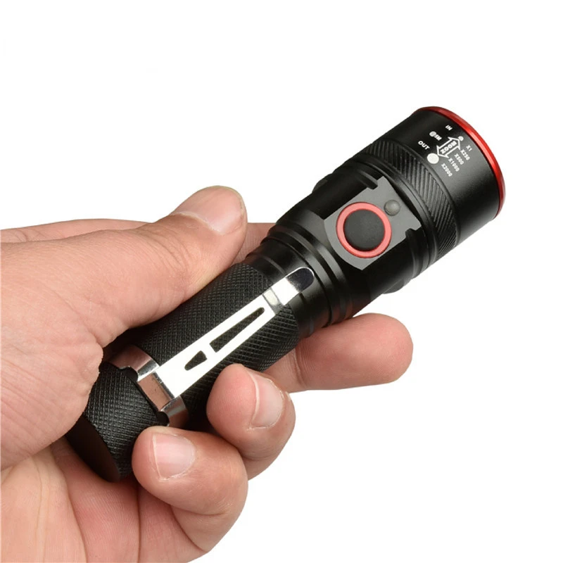 Light long range with pen clip rechargeable with indicator lighting 3rd gear flashlight thumb200